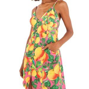 Linen Mini Dress Sleeveless Fruit Tropical Print